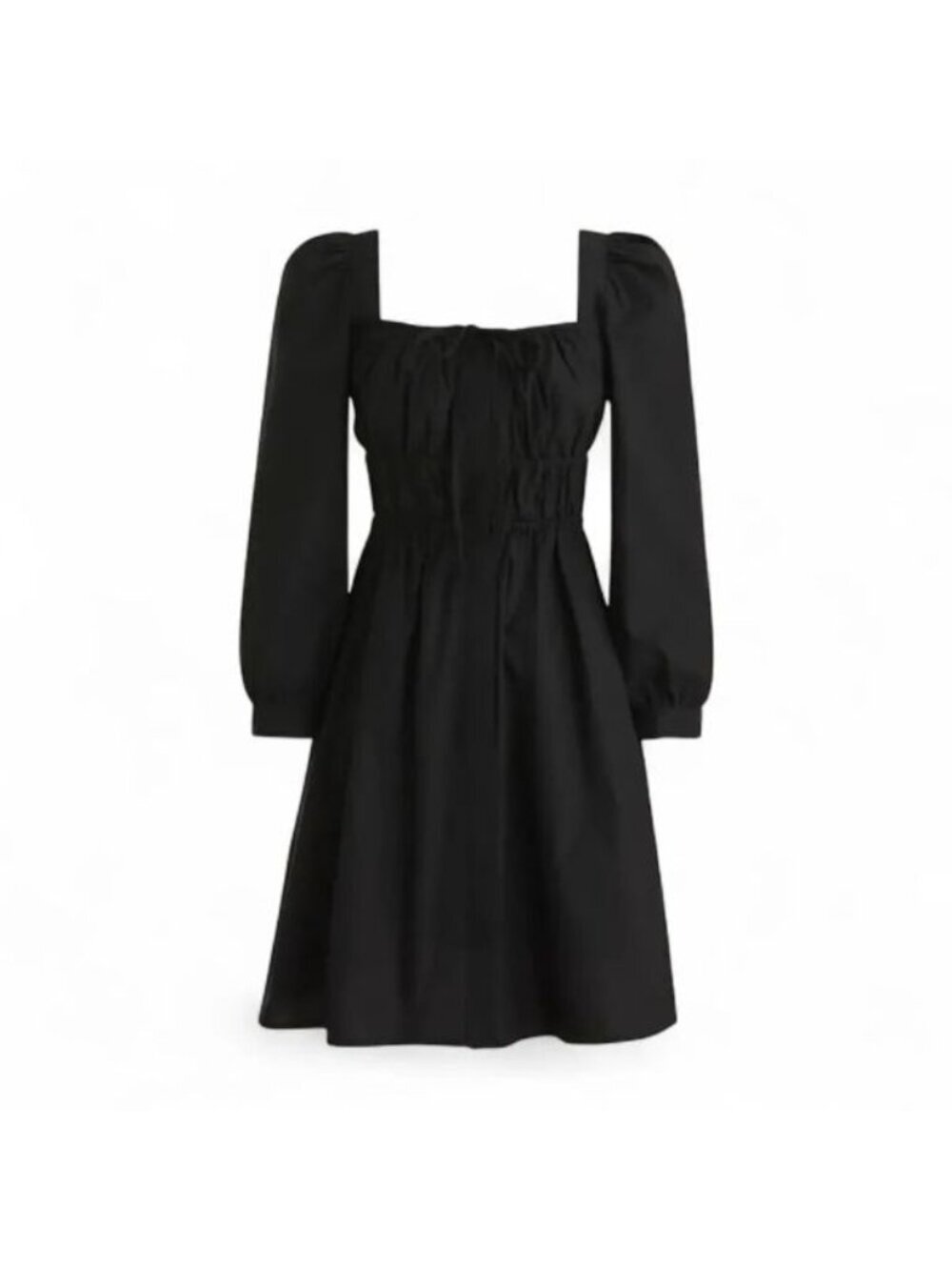 J. Crew Cinched-Waist Cotton Poplin Dress Size 2 Black Square Neck Cottagecore
